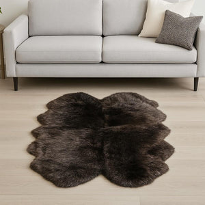 HomeRoots 4' X 6' Genuine Sheepskin Area Rug - Luxurious Softness & Unique Handcrafted Charm for Any Room Chocolate 316897