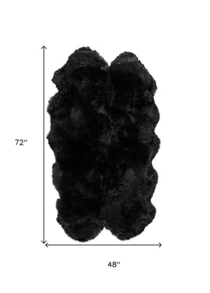 Homeroots Black Animal Print Area Rug Black Genuine Sheepskin 316898