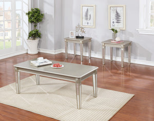 English Elm Barent Contemporary Wood 3-Piece Coffee Table Set With Mirrored Legs, Champagne