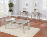 Champagne Wood 3-Piece Coffee Table Set with Mirrored Legs - Contemporary Style