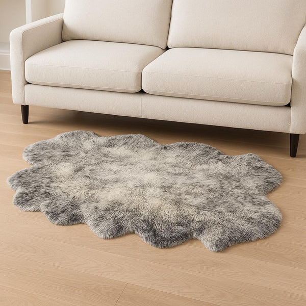 HomeRoots 4' X 6' Genuine Sheepskin Handmade Area Rug - Luxurious Softness, Durable Design for Cozy Spaces Gradient Gray 316900