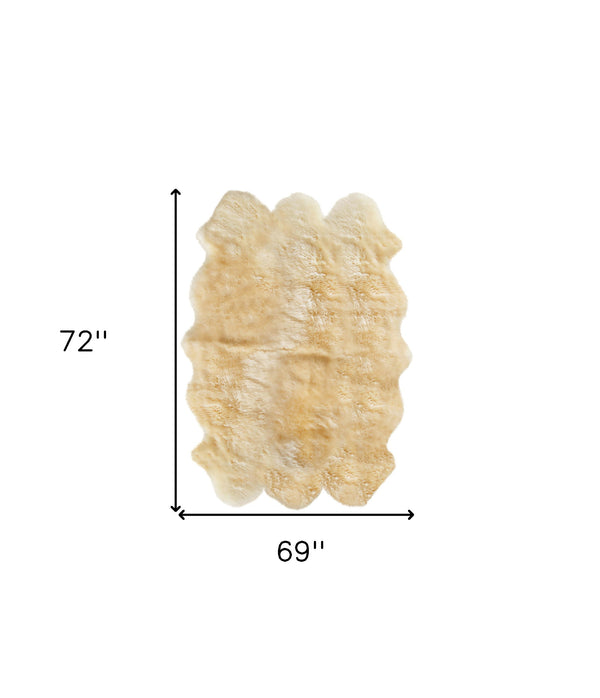 Homeroots 6' X 6' Gold Shag Sheepskin Area Rug  Genuine Sheepskin 316901