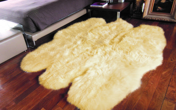 Homeroots 6' X 6' Gold Shag Sheepskin Area Rug  Genuine Sheepskin 316901