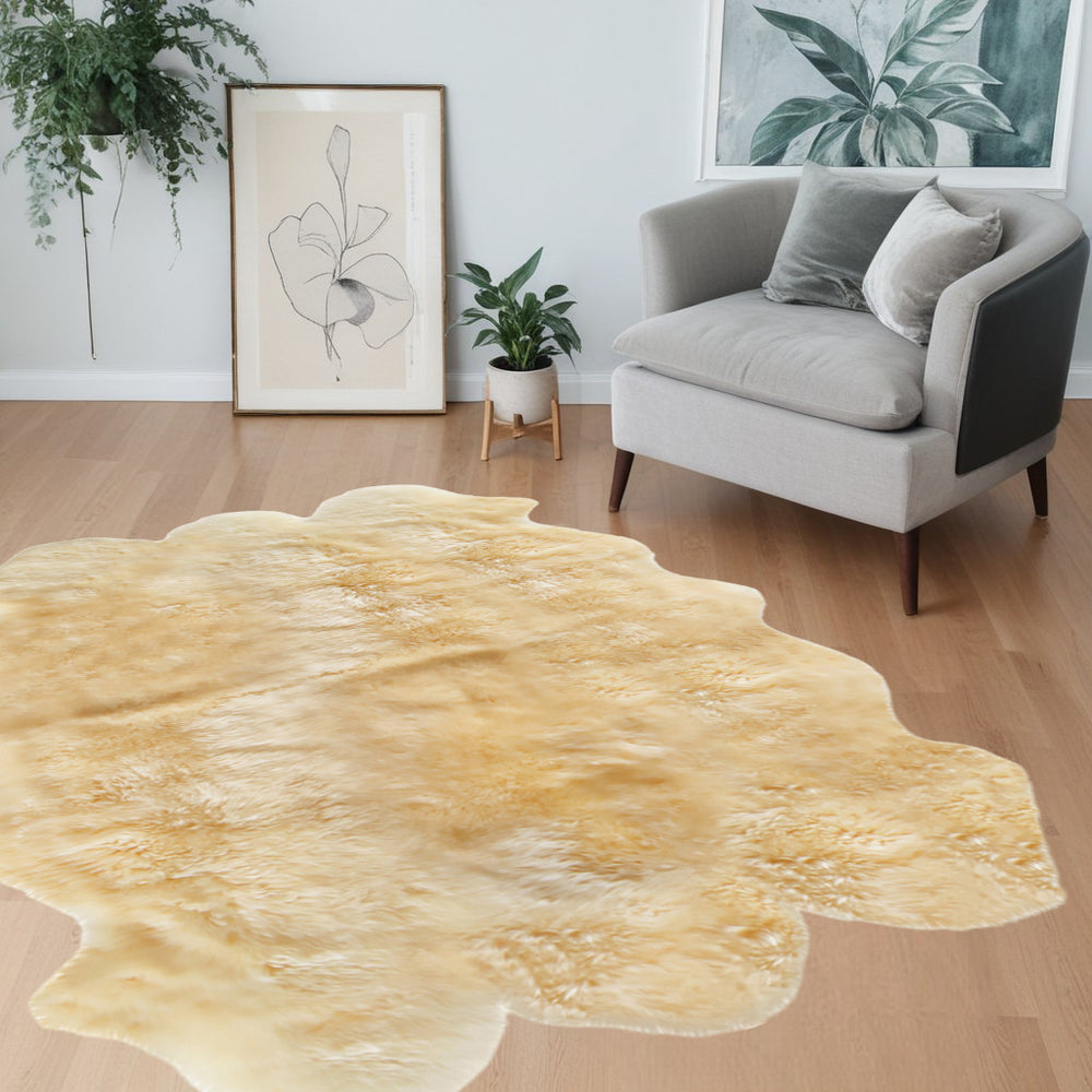Homeroots 6' X 6' Gold Shag Sheepskin Area Rug  Genuine Sheepskin 316901