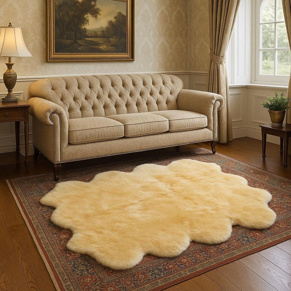 HomeRoots 6' X 6' Gold Shag Sheepskin Area Rug - Luxurious Handcrafted Comfort for Stylish Living Spaces 316901