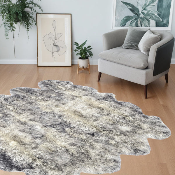 Homeroots Gradient Gray Animal Print Area Rug Gradient Gray Genuine Sheepskin 316903