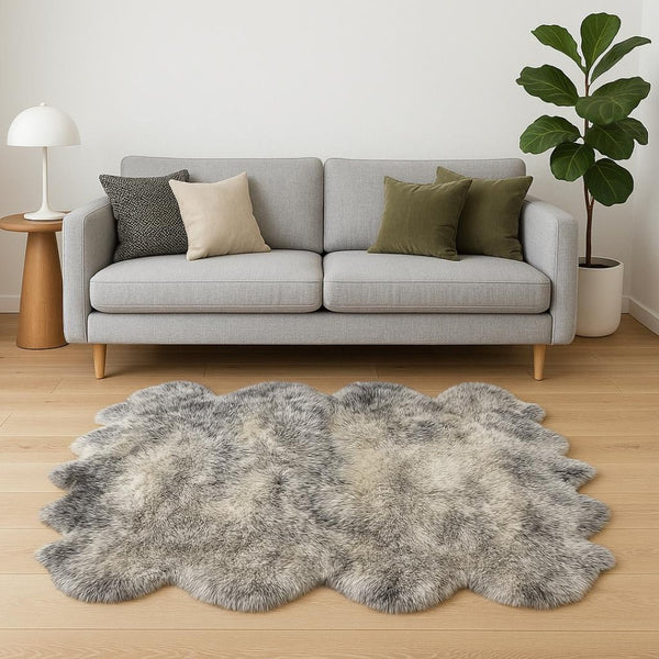 HomeRoots Gradient Sheepskin Animal Print Area Rug - Handcrafted Modern Luxury for Cozy Living Spaces Gradient Gray 316903