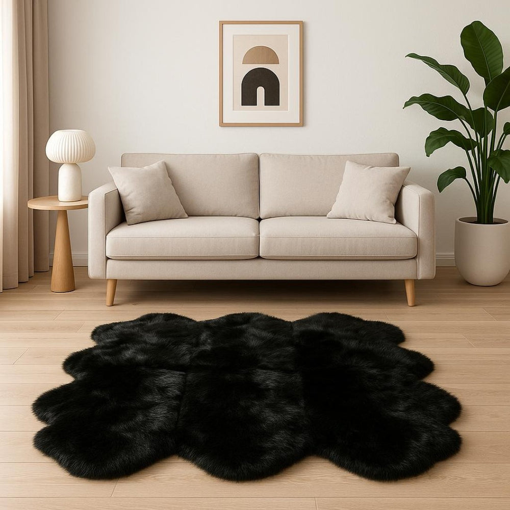 HomeRoots Gradient Sheepskin Animal Print Area Rug - Handcrafted Modern Luxury for Cozy Living Spaces Black 316904