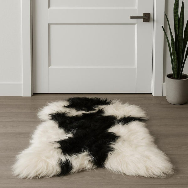 HomeRoots 2' X 3' Black and White Spotted Sheepskin Area Rug - Handmade Artisan Comfort for Cozy Spaces 316925