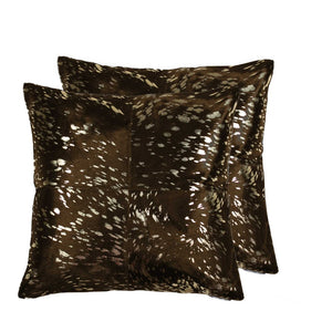 HomeRoots Set of Two 18" Luxe Cowhide Throw Pillows for Elegant Living Room Decor and Cozy Comfort Chocolate 316935
