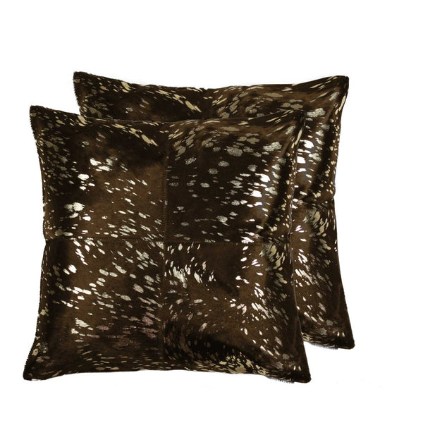 HomeRoots Set of Two 18" Luxe Cowhide Throw Pillows for Elegant Living Room Decor and Cozy Comfort Chocolate 316935