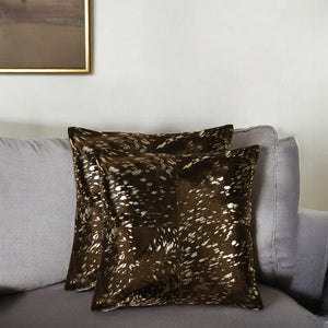 HomeRoots Set of Two 18" Luxe Cowhide Throw Pillows for Elegant Living Room Decor and Cozy Comfort Chocolate 316935