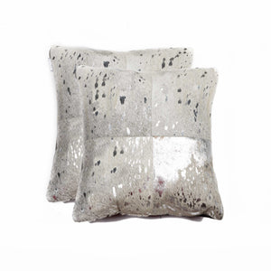 Homeroots Set Of Two Silver And Gray Cowhide Throw Pillow Silver,Gray  316937