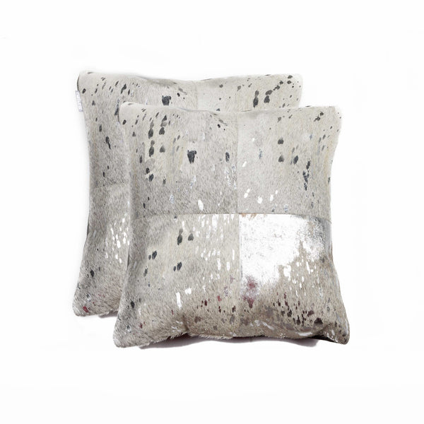 Homeroots Set Of Two Silver And Gray Cowhide Throw Pillow Silver,Gray  316937
