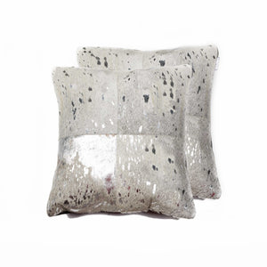 HomeRoots Set of Two 18" Luxe Cowhide Throw Pillows for Elegant Living Room Decor and Cozy Comfort Silver/Gray 316937