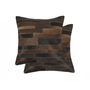 Homeroots Set Of Two Chocolate Cowhide Throw Pillow Chocolate  316938