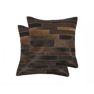 HomeRoots Set of Two 18" Luxe Cowhide Throw Pillows for Elegant Living Room Decor and Cozy Comfort Chocolate 316938