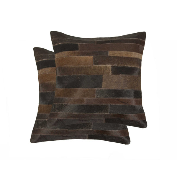 HomeRoots Set of Two 18" Luxe Cowhide Throw Pillows for Elegant Living Room Decor and Cozy Comfort Chocolate 316938
