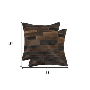 HomeRoots Set of Two 18" Luxe Cowhide Throw Pillows for Elegant Living Room Decor and Cozy Comfort Chocolate 316938
