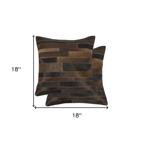 HomeRoots Set of Two 18" Luxe Cowhide Throw Pillows for Elegant Living Room Decor and Cozy Comfort Chocolate 316938