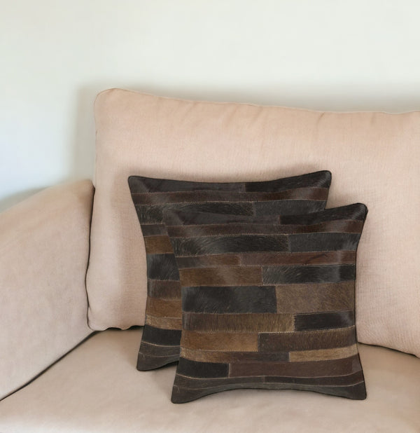 Homeroots Set Of Two Chocolate Cowhide Throw Pillow Chocolate  316938