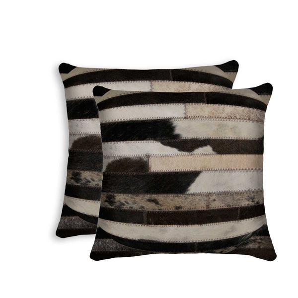 Homeroots Set Of Two Brown And Black Cowhide Throw Pillow Tricolor  316939