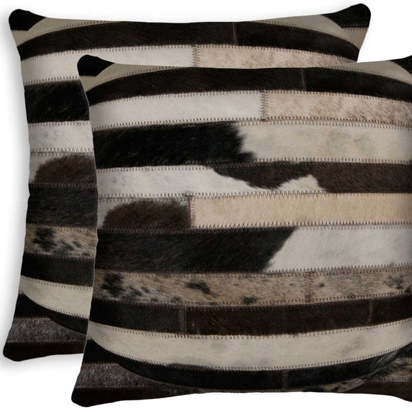 Homeroots Set Of Two Brown And Black Cowhide Throw Pillow Tricolor  316939