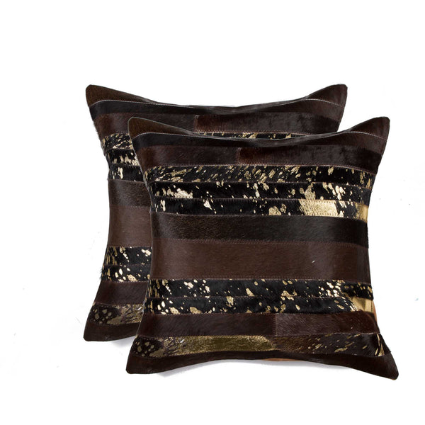 Homeroots Set Of Two Chocolate Cowhide Throw Pillow Gold,Chocolate  316940