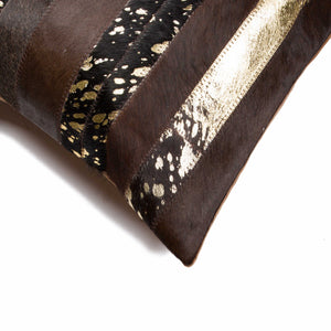 Homeroots Set Of Two Chocolate Cowhide Throw Pillow Gold,Chocolate  316940