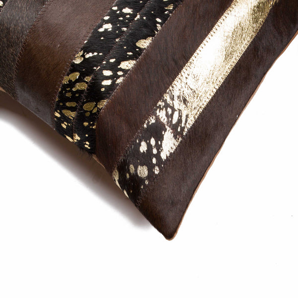Homeroots Set Of Two Chocolate Cowhide Throw Pillow Gold,Chocolate  316940