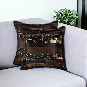 Homeroots Set Of Two Chocolate Cowhide Throw Pillow Gold,Chocolate  316940