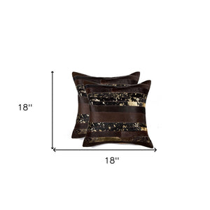HomeRoots Set of Two 18" Luxe Cowhide Throw Pillows for Elegant Living Room Decor and Cozy Comfort Gold/Chocolate 316940