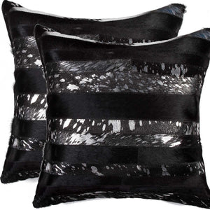 Homeroots Set Of Two 18" Gold And Black Cowhide Throw Pillow Gold,Black  316941
