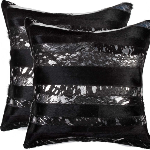 Homeroots Set Of Two 18" Gold And Black Cowhide Throw Pillow Gold,Black  316941