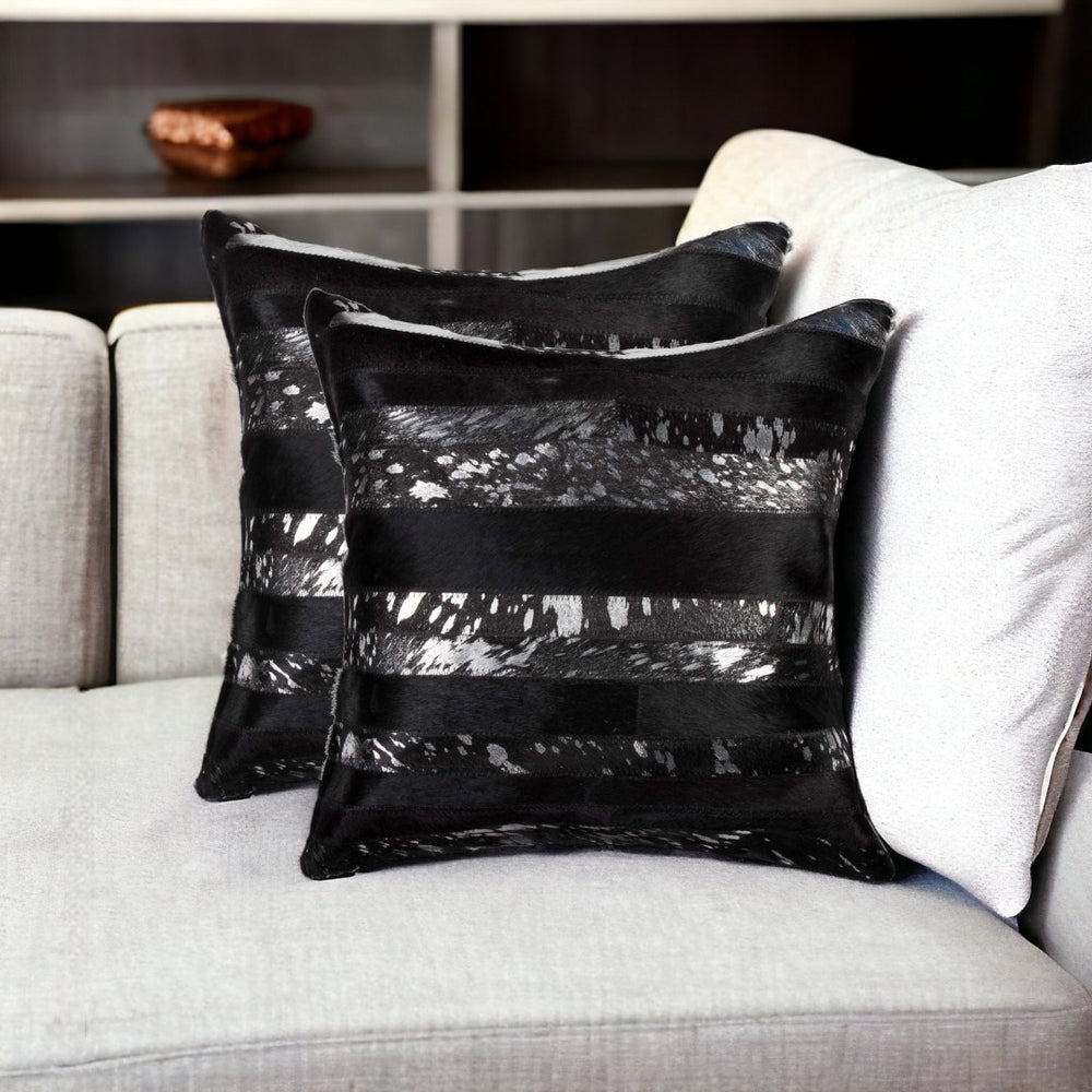 HomeRoots Set of Two 18" Luxe Cowhide Throw Pillows for Elegant Living Room Decor and Cozy Comfort Brown 317088