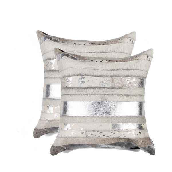 Homeroots Set Of Two Silver And Gray Cowhide Throw Pillow Silver,Gray  316942