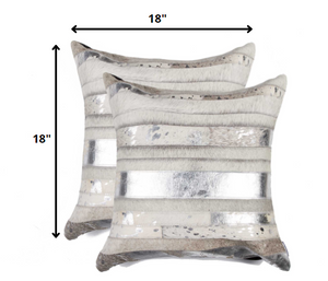 Homeroots Set Of Two Silver And Gray Cowhide Throw Pillow Silver,Gray  316942