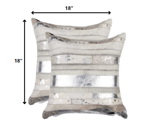 Homeroots Set Of Two Silver And Gray Cowhide Throw Pillow Silver,Gray  316942