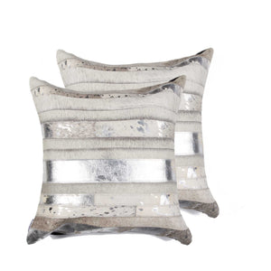 Homeroots Set Of Two Silver And Gray Cowhide Throw Pillow Silver,Gray  316942
