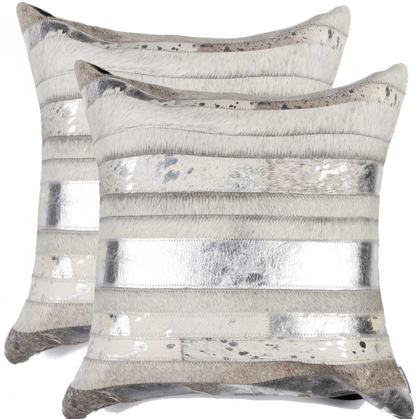 Homeroots Set Of Two Silver And Gray Cowhide Throw Pillow Silver,Gray  316942