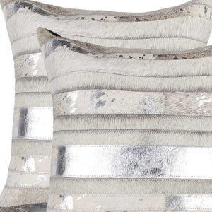 Homeroots Set Of Two Silver And Gray Cowhide Throw Pillow Silver,Gray  316942