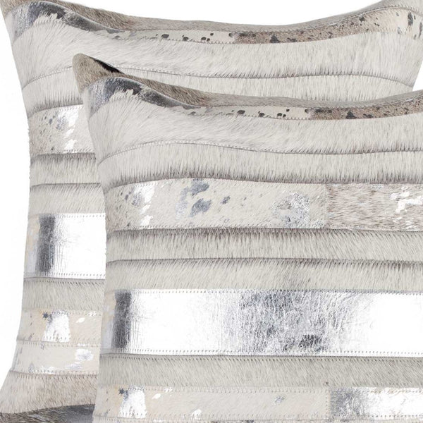 Homeroots Set Of Two Silver And Gray Cowhide Throw Pillow Silver,Gray  316942