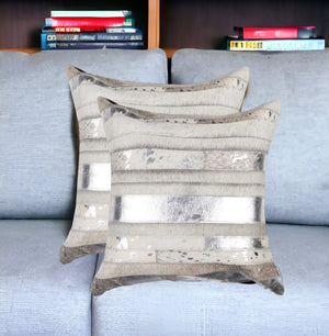 Homeroots Set Of Two Silver And Gray Cowhide Throw Pillow Silver,Gray  316942