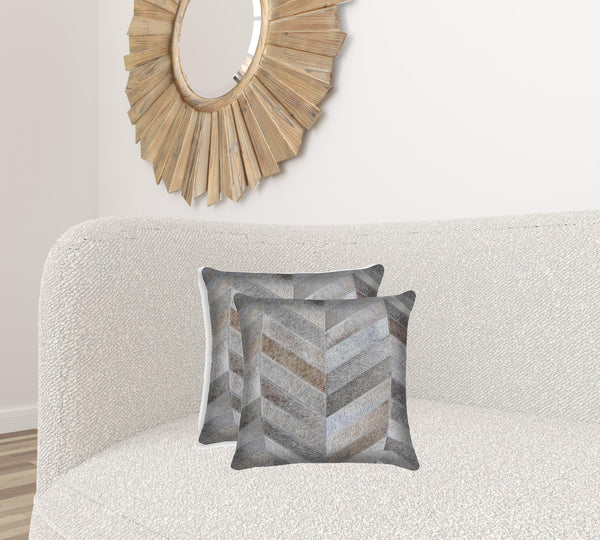 Homeroots 18 X 18 Gray Cowhide Throw Pillow Gray  316944
