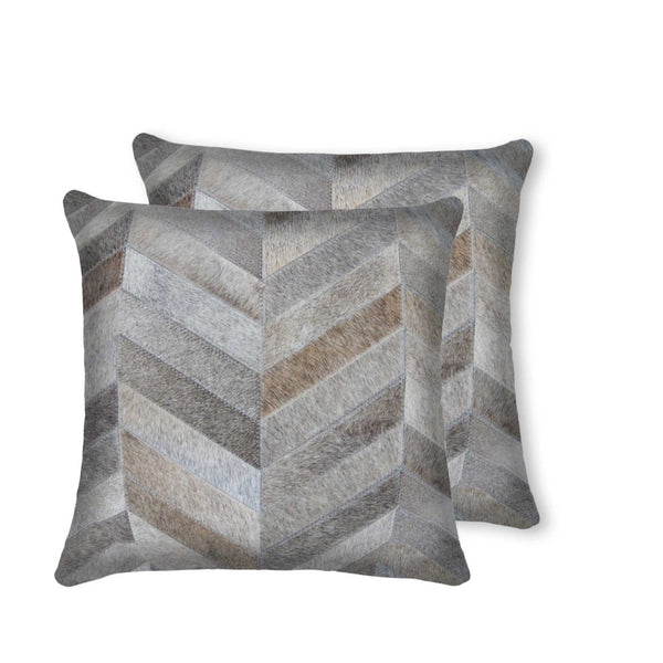 HomeRoots Set of Two 18" Luxe Cowhide Throw Pillows for Elegant Living Room Decor and Cozy Comfort Gray 316944