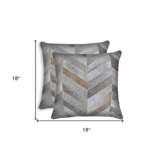 HomeRoots Set of Two 18" Luxe Cowhide Throw Pillows for Elegant Living Room Decor and Cozy Comfort Gray 316944