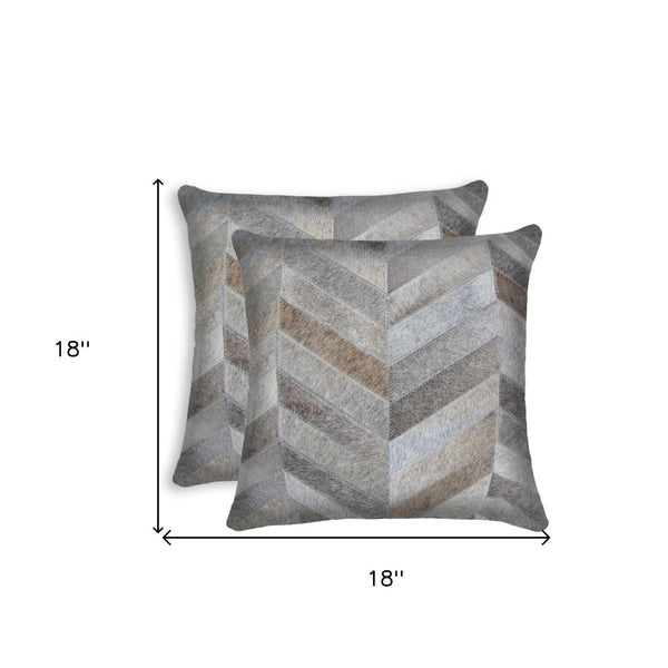 HomeRoots Set of Two 18" Luxe Cowhide Throw Pillows for Elegant Living Room Decor and Cozy Comfort Gray 316944