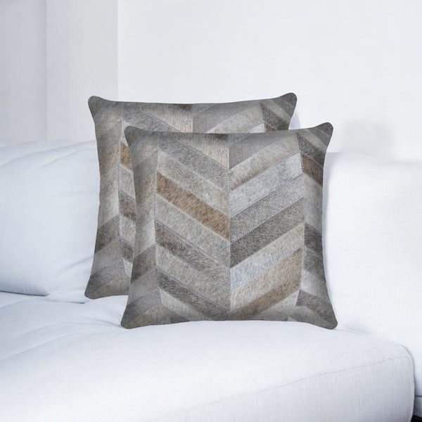 HomeRoots Set of Two 18" Luxe Cowhide Throw Pillows for Elegant Living Room Decor and Cozy Comfort Gray 316944