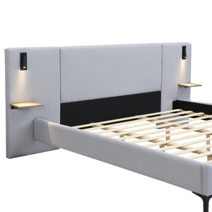 English Elm Christopher Knight Home® - Chic Linen Upholstered Bed With Integrated Lighting & Shelves, Grey, King - Modern Comfort & Style N769P264788K