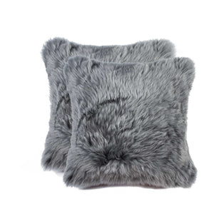 Homeroots 18" X 18" X 5" Gray Sheepskin  Pillow 2 Pack   316950